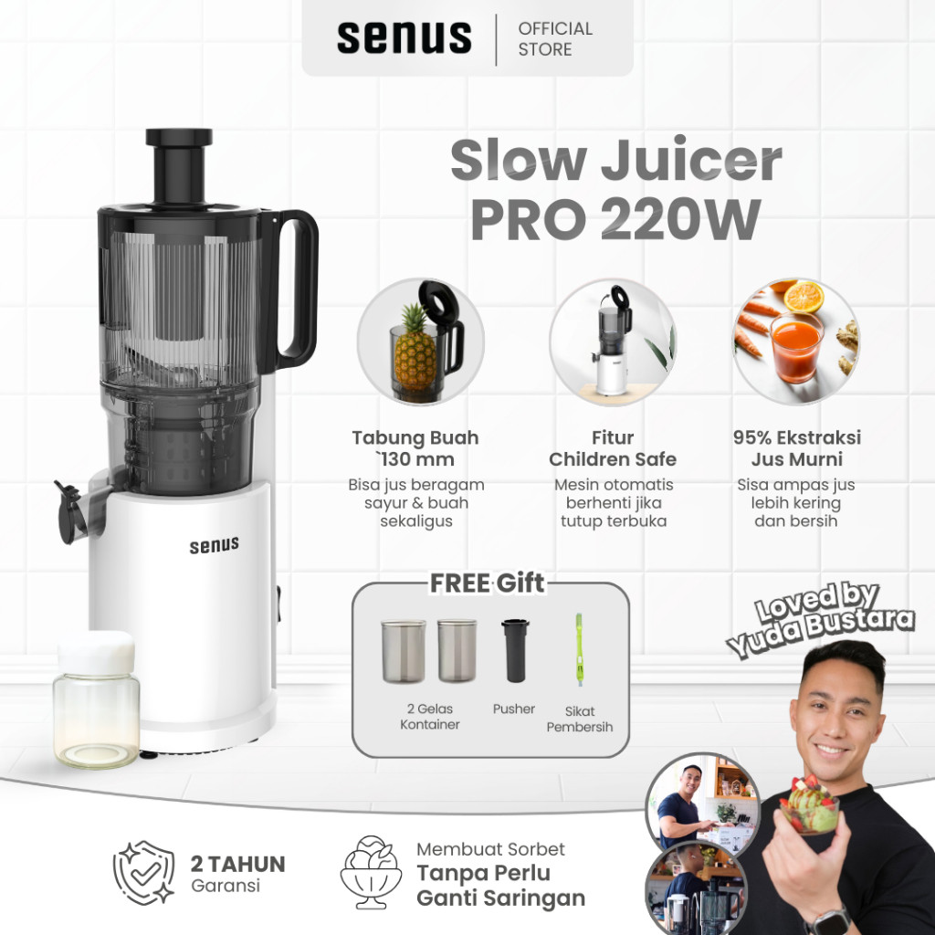 Senus Slow Juicer PRO 220W - Pengekstrak buah 95% tanpa ampas  mudah dibersihkanMurah