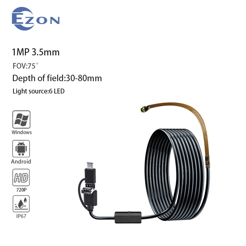 1MP 35mm FOV 75° Industrial Endoscope Camera for Pipeline pection 15m USB TypeC Android 3in1 endosco