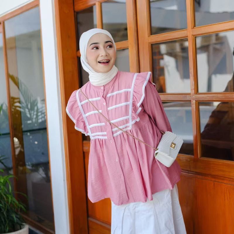 ATASAN KEMEJA POLO LINEN / BLOUSE HANUM KOMBINASI RENDA / BLOUSE RAYON JUMBO / BLOUSE BUMIL DAN BUSU