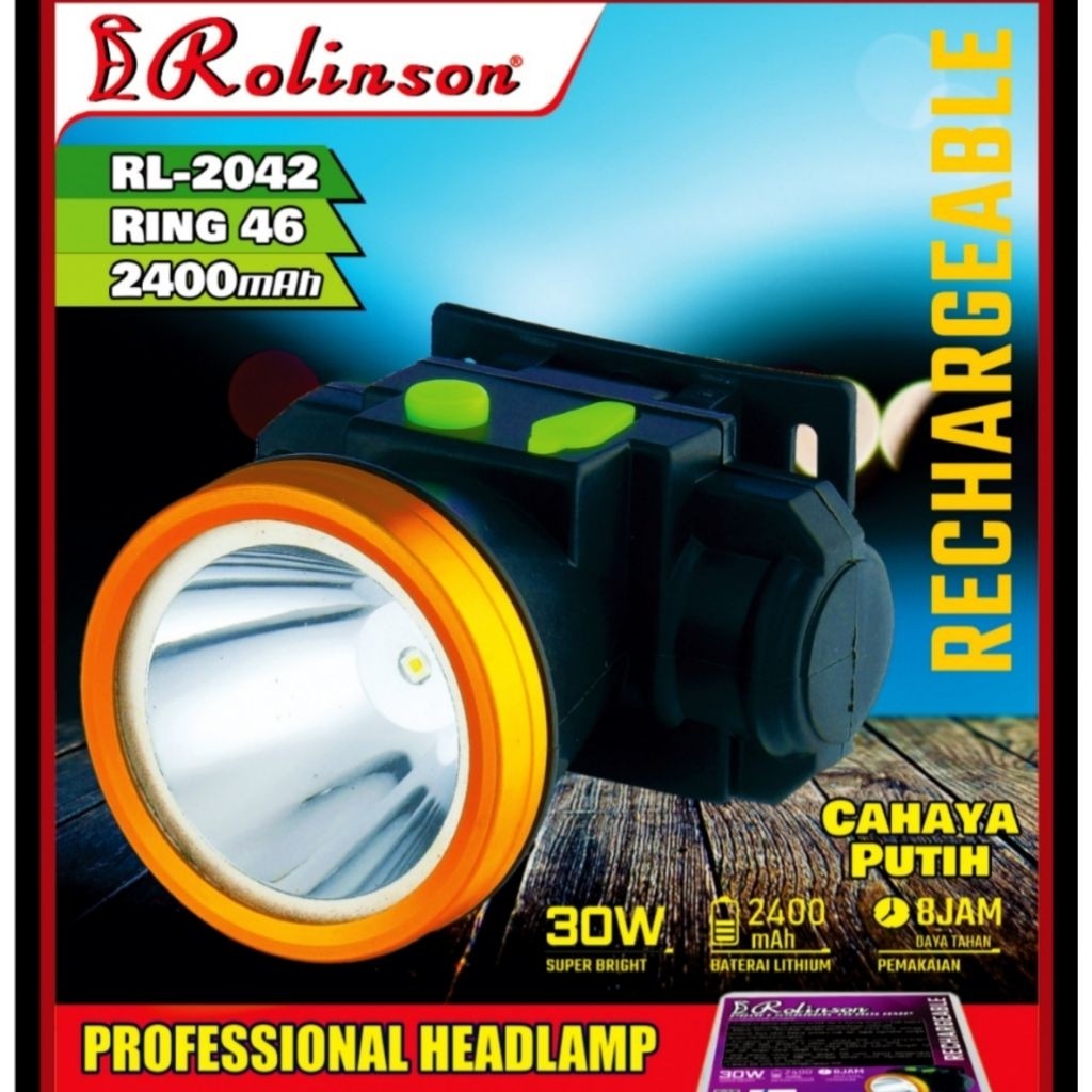 Senter Kepala LED 30 Watt Cahaya Putih Rolinson RL-2042 Headlamp LED