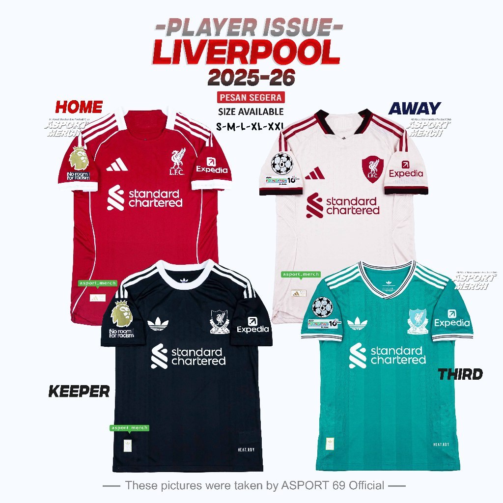 ASPORT JERSEY KOLEKSI PLAYER ISSUE LIVERPOOL HOME AWAY THIRD GK 2025 2026 PI