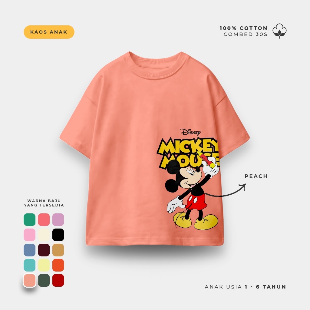 Kaos Anak Lengan Pendek Baju Anak Ula Kids Kaos Disney Mickey Mouse Usia 1 - 6 Tahun Hoodie Josss