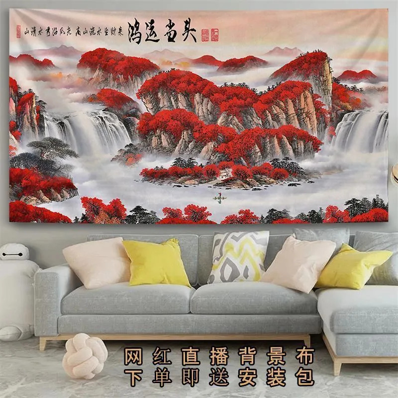 Lukisan Pemandangan Cina Pemandangan Gantung Kain Sewa Rumah Tata Letak Ruangan Sofa Ruang Tamu Ruan