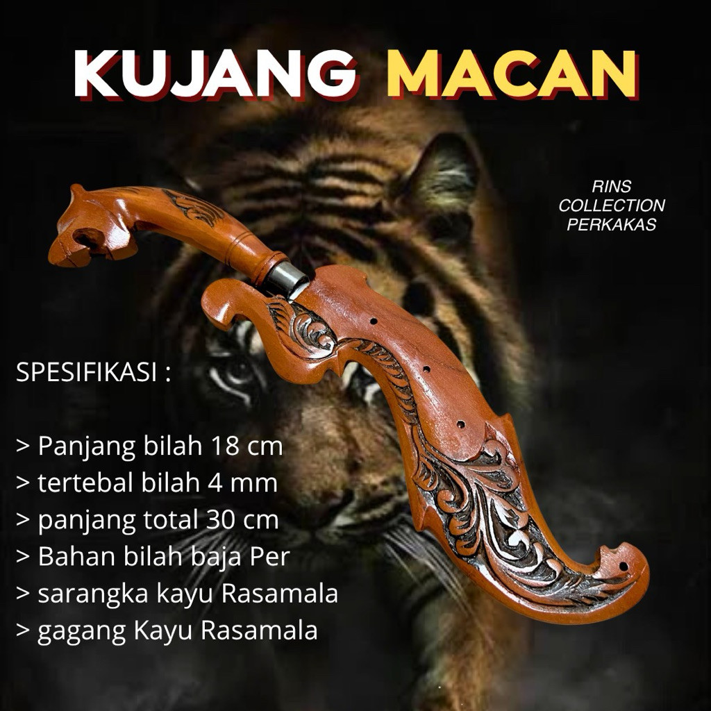 Kujang Macan Coklat Baja Besar Asli Prabu Siliwangi