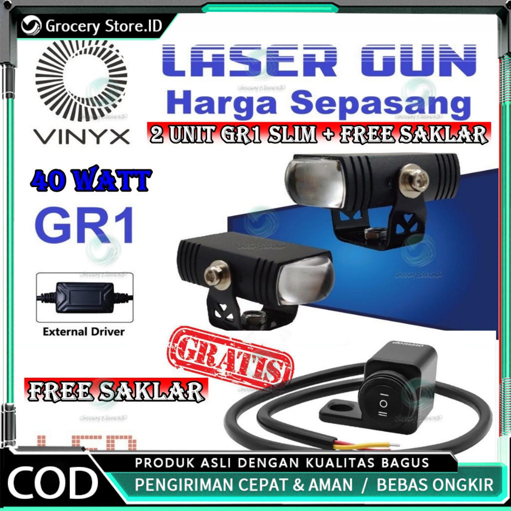 VINYX - ORIGINAL LAMPU TEMBAK VINYX GR1 D2 MINI SLIM SOROT LED LASER GUN 20 WATTT 2 WARNA X-7SEVEN H