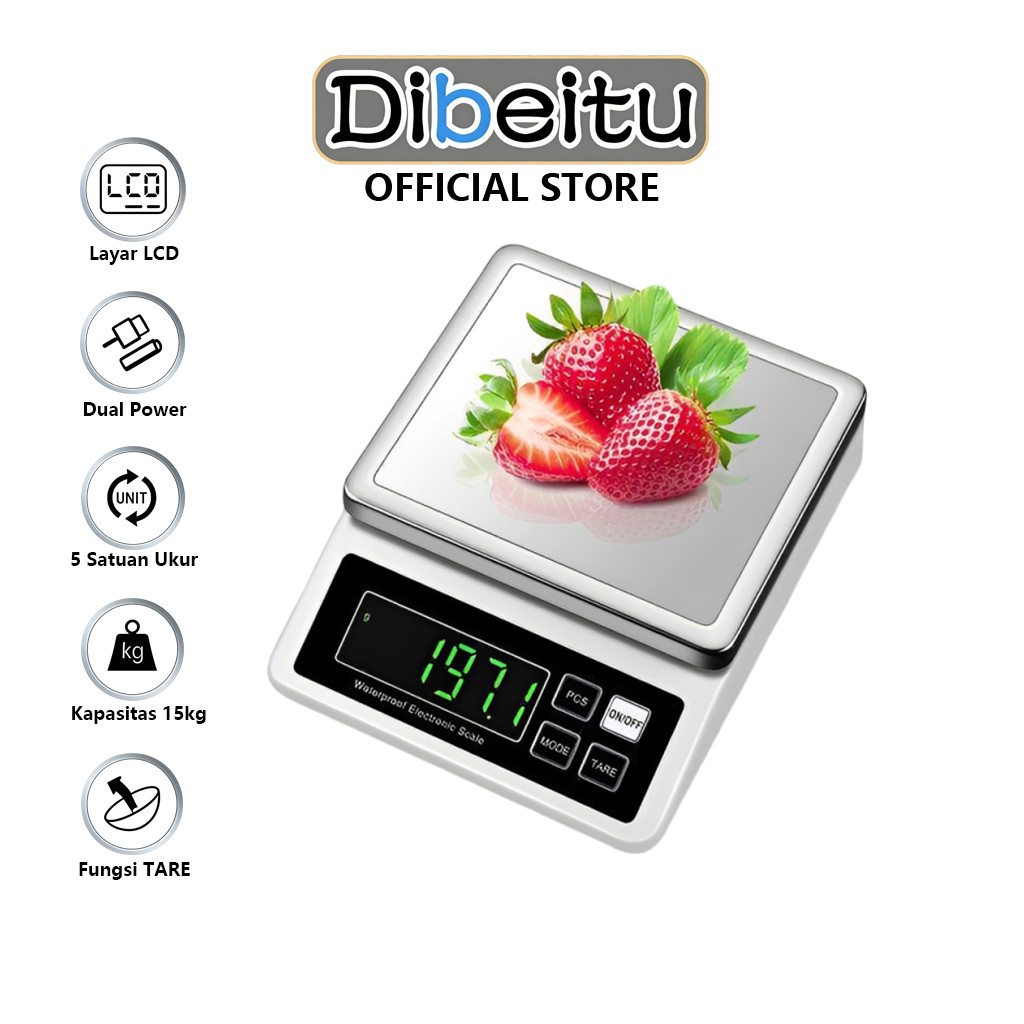 Timbangan Digital Komersial 15Kg Timbangan Buah Sayur 10kg Timbangan Dapur Waterproof Charger USB