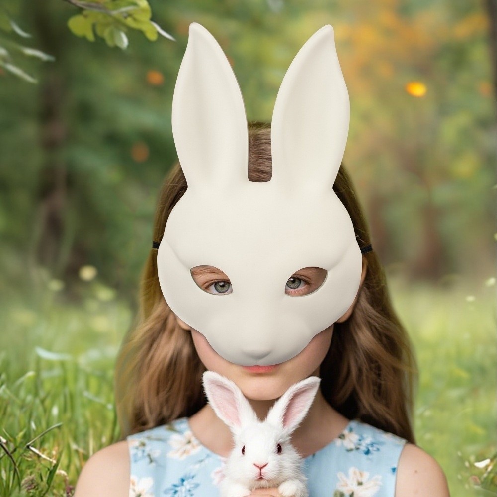 Realistic White Rabbit Mask Novelty Rabbit Face Rabbit Cosplay Mask DIY Crafting Handmade DIY Rabbit