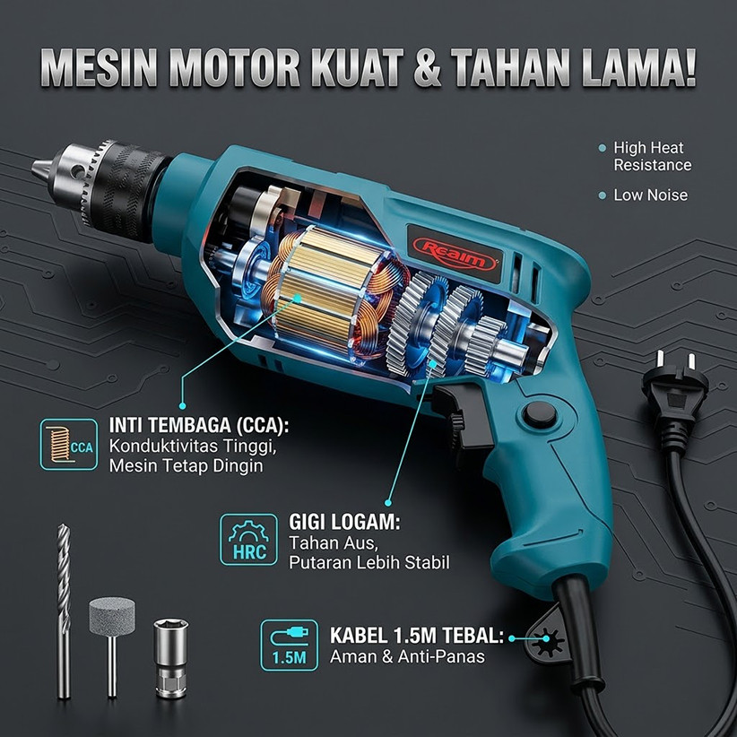 Reaim Bor Listrik 13mm Mesin Bor Bor Impact Bolak Balik Bor Listrik Impact Impact Drill Listrik Elec