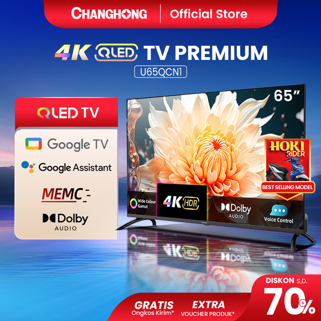 Changhong QLED TV 65 inch 4K Google TV Smart TV Digital Dolby Audio DBX-TV (U65QCN1)