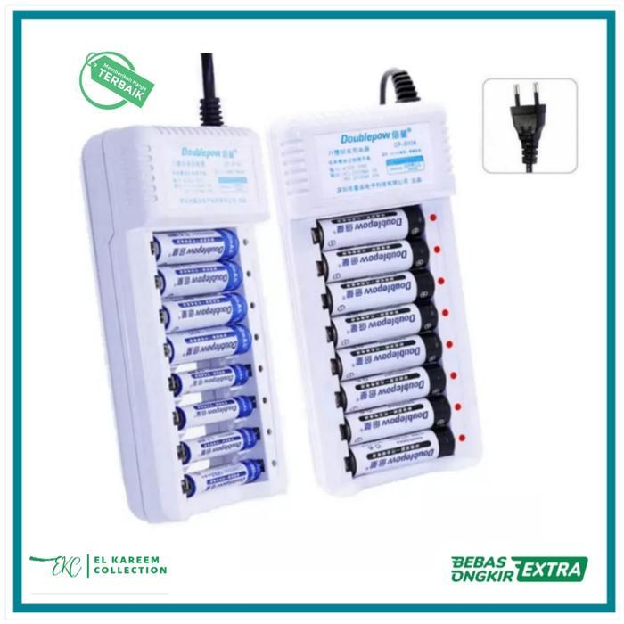 PlugIn Zone Charger Baterai 8 slot Cas Isi Ulang Doublepow & Paket Baterai AA/AAA - Charger + 12 A2