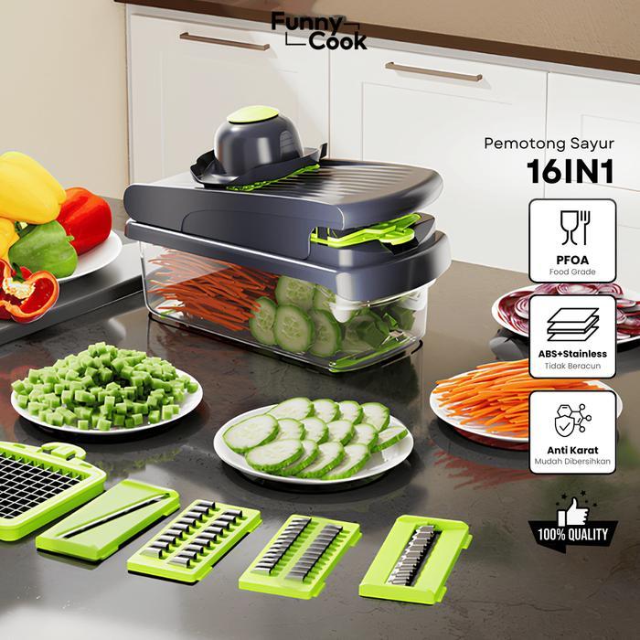 [EXCLUSIVE AMELIAKHYAR] Funnycook Parutan Sayur 16in1 Pemotong Serbaguna Kitchenware Alat Pemotong S