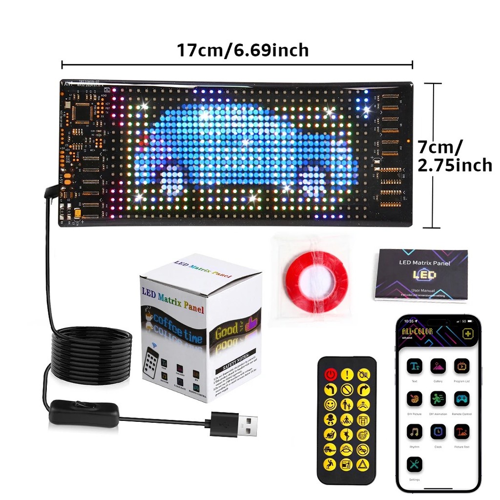 LED Matrix Fleksibel Panel Bluetooth RGB 16x32 Pixel Display Teks Animasi Running Text Promo Toko Mo