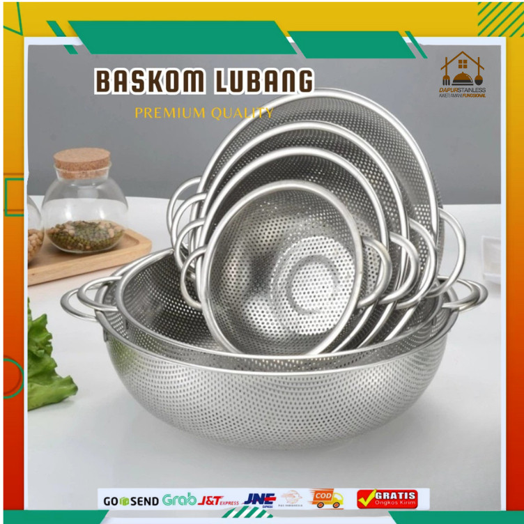 Baskom Lubang Sayur Bakul Stainless Wadah Cuci Sayur Saringan Stainless Steel