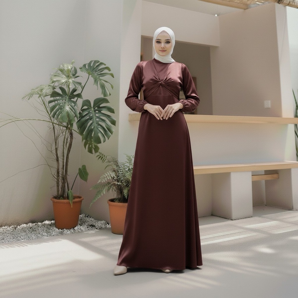 RMD012 HAIDY DRESS BRIDESMAID KONDANGAN SATIN SILK | BAJU WANITA MUSLIM LENGAN PANJANG | DRESS PESTA