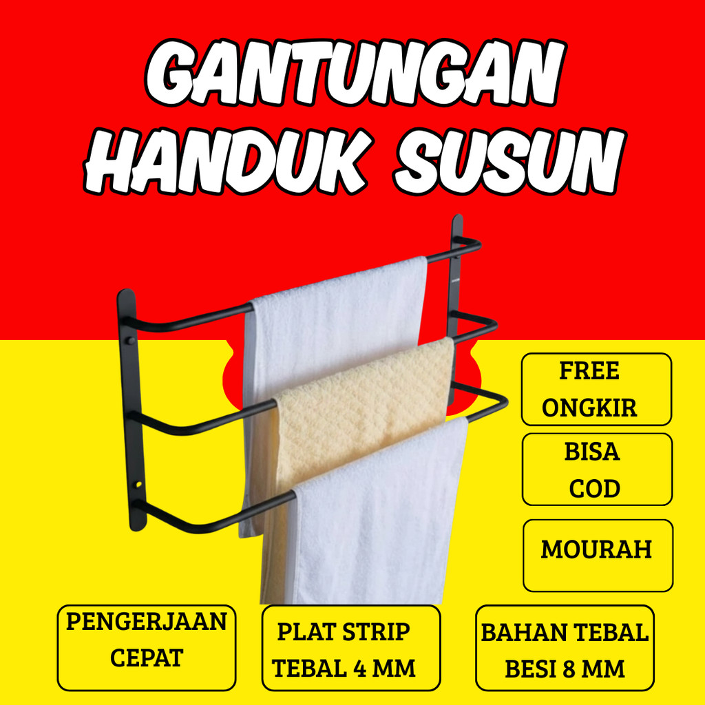 Gantungan handuk 3 susun / Rak handuk kamar mandi 3 susun / gantungan handuk tempel dinding