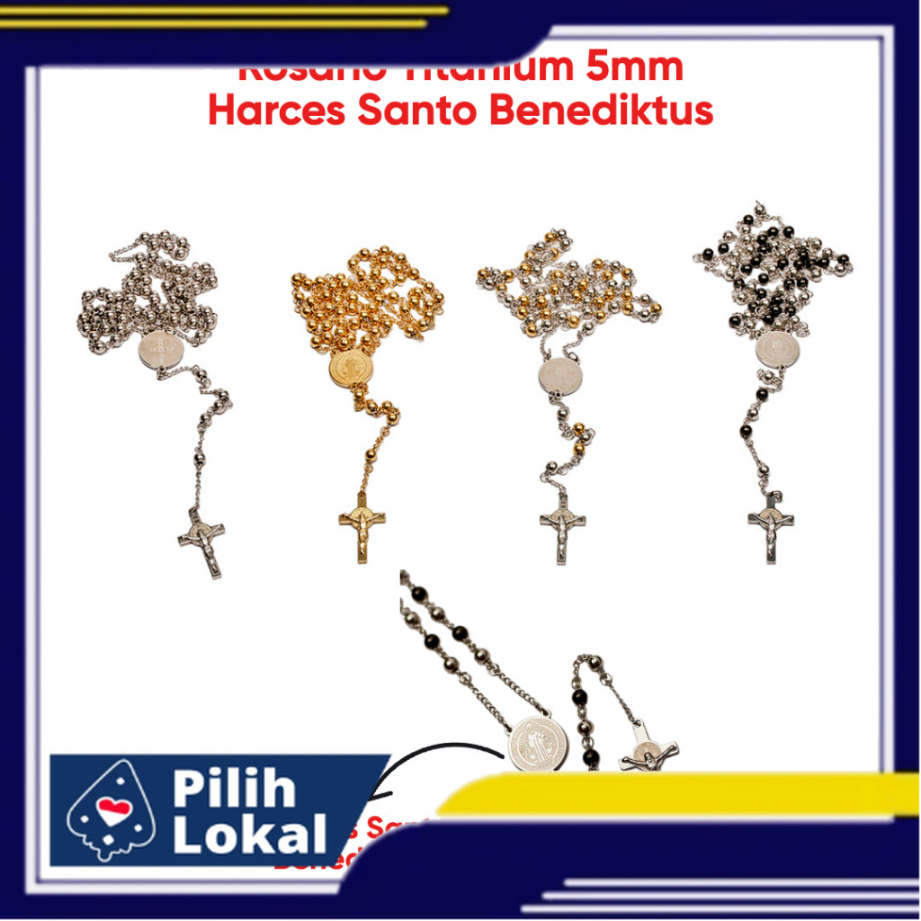 Rosario Titanium 5mm / Harces Santo Benediktus Kalung Titanium Rosario Kalung Salib Katolik