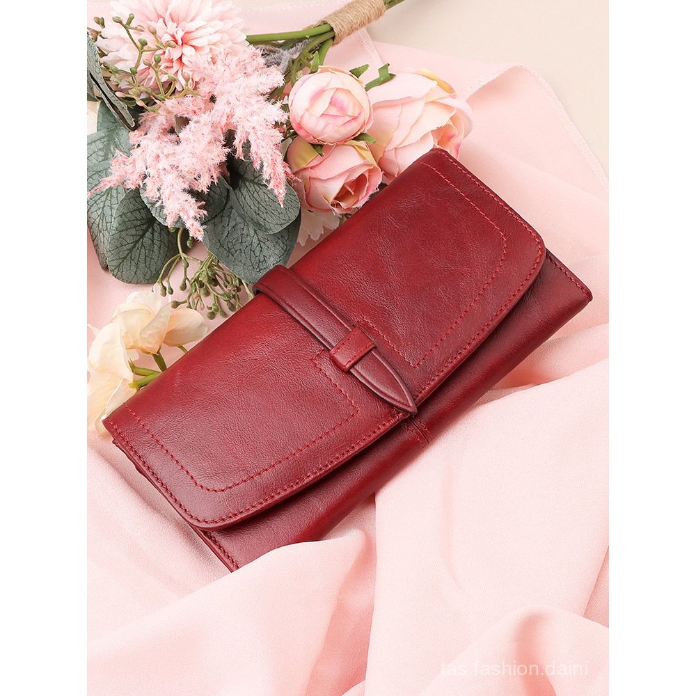 Dompet Kulit Asli Wanita Dompet Ritsleting Panjang Kapasitas Besar Tas Tangan