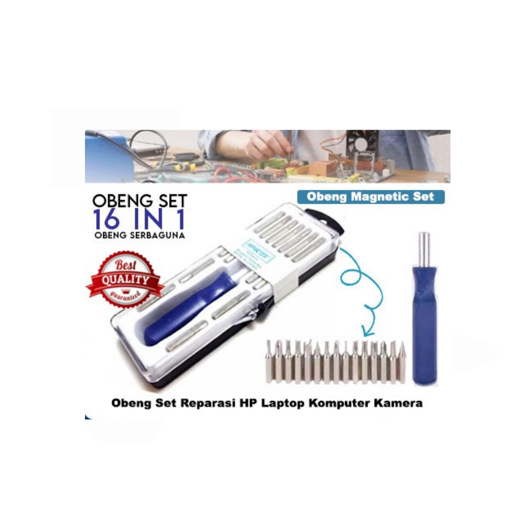 (plus, minus, bintang, dll) Obeng Set 16 in 1 Service HP  Obeng Set Serbaguna Obeng Mini