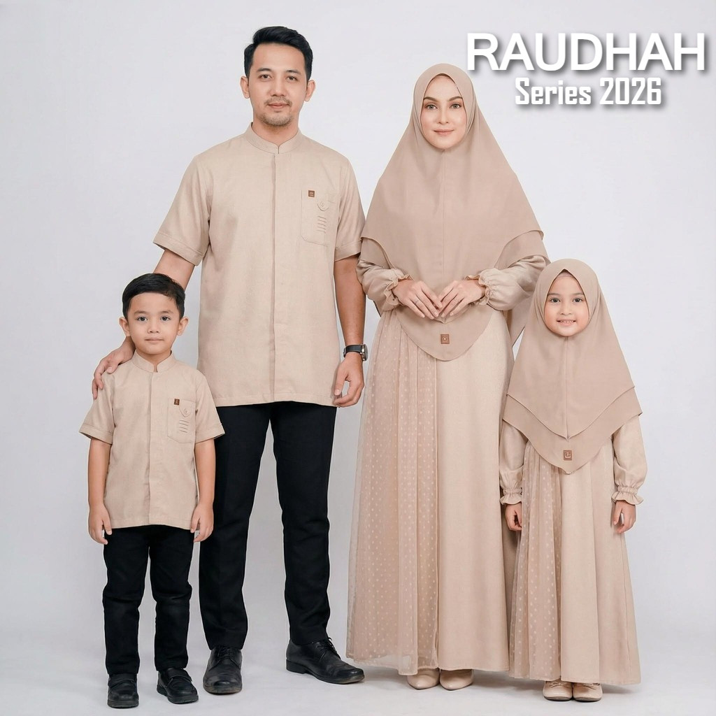 Sarimbit Keluarga Baju Muslim Set Couple Gamis Terbaru Raudhah Caramel Dress Pasangan