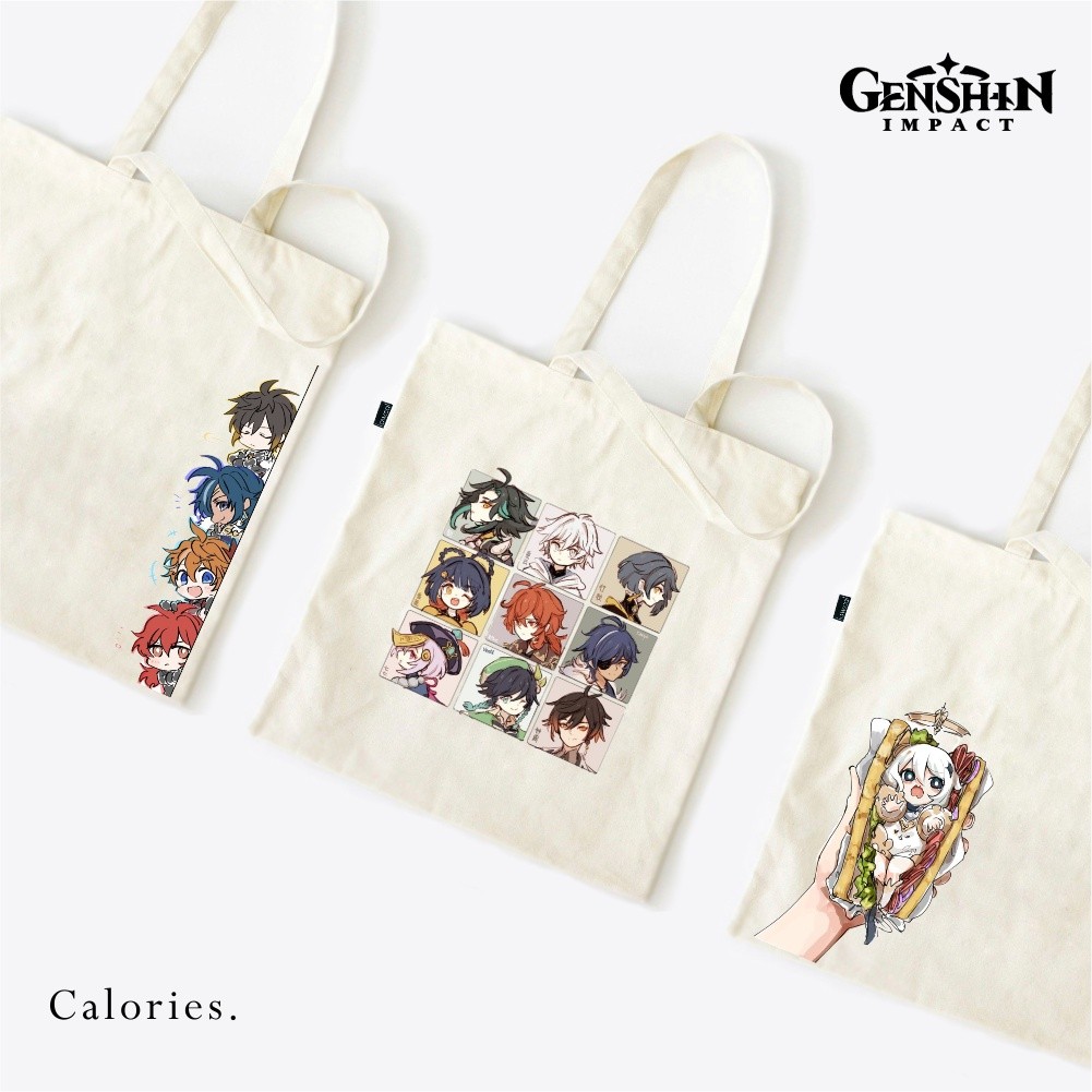 Calories Totebag Genshin impact Game Paimon Ayaka Klee Venti Raiden #togi | D10