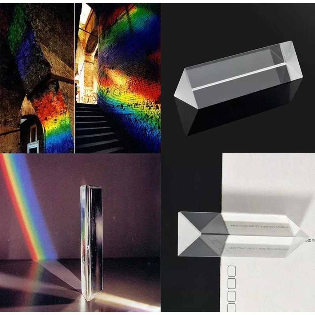 BAMI Optical 8 Cm Glass Prism Refractor Light Spectrum - Efek Foto Kaca Prisma Segitiga Difraksi 8cm