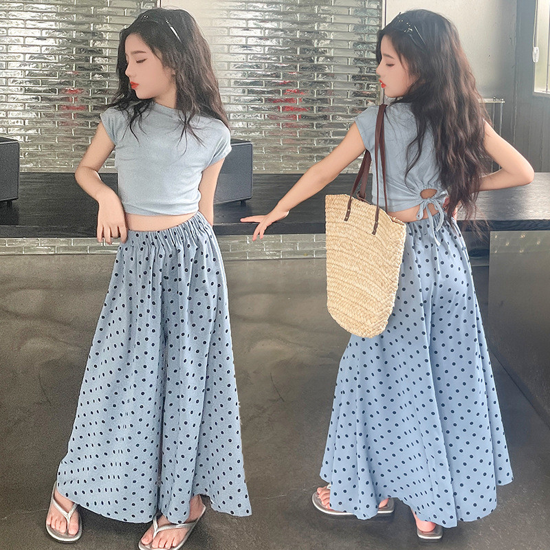 Buku harian pakaian bayi lucu COD Celana Lebar Kaki Anak Perempuan Polka Dot Set Dua Potong