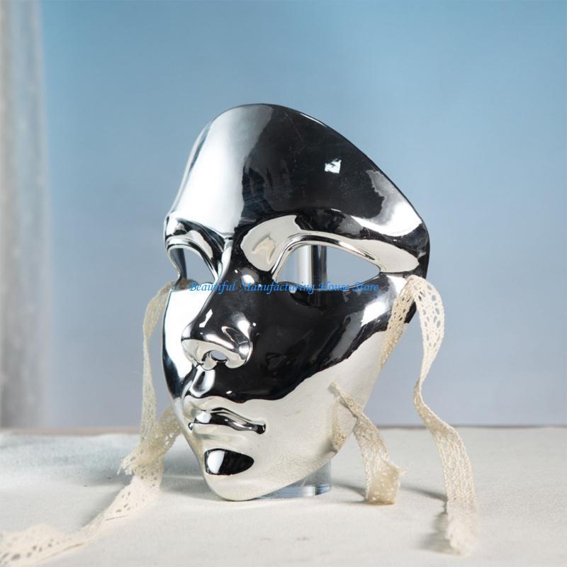 E56A Halloween Mask Metallic Color Masquerade Mask Full Face Mask For Women Men