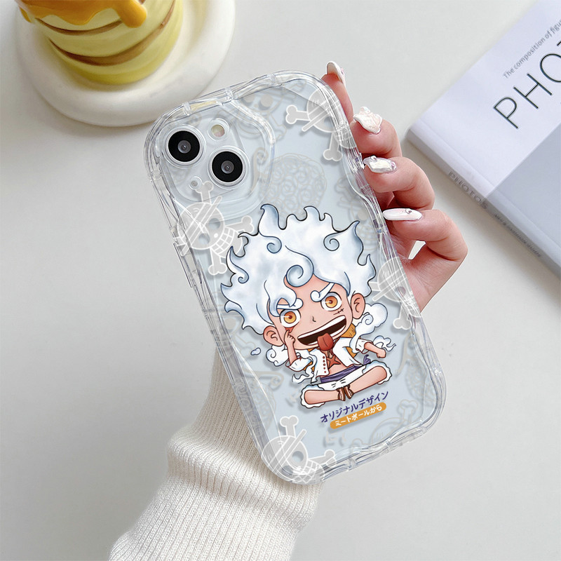 Transparan Gelombang Casing Motif Kartun Luffy Untuk iPhone 15 14 13 12 11 Pro X XR Xs Max 6 6s 7 8 