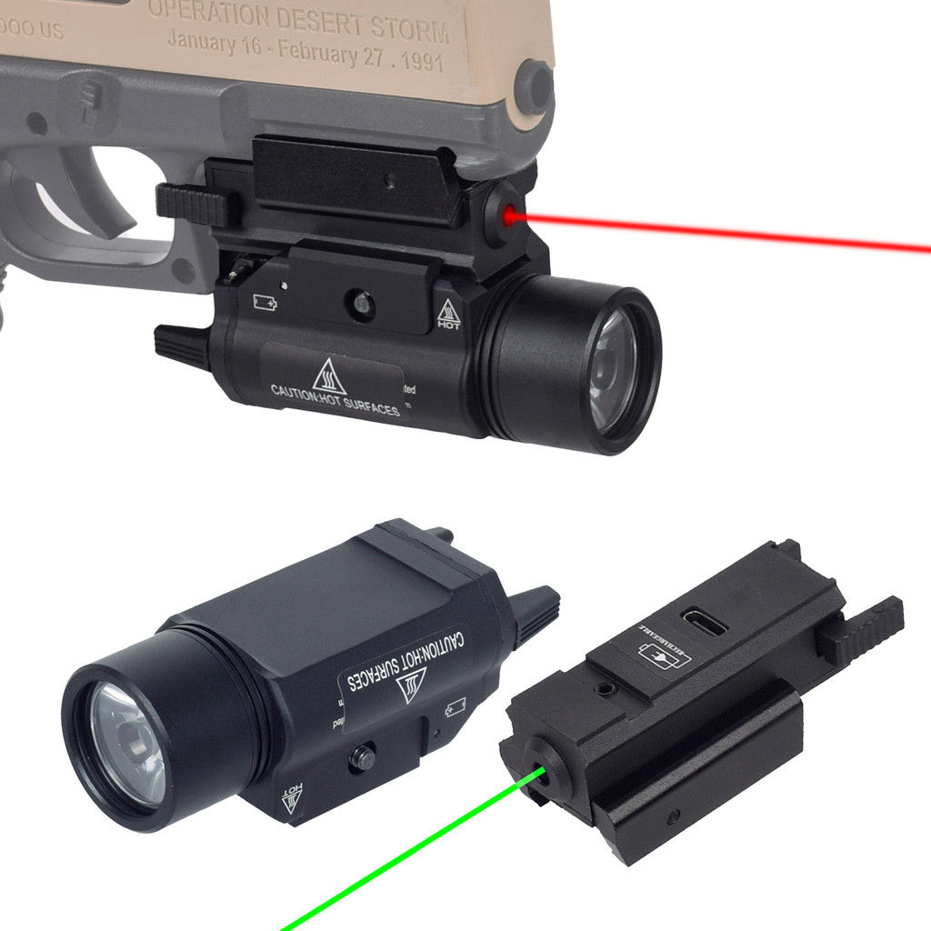 Tactical Weapons Gun Light Fit 20mm Rail For Handgun 1911 G17 LED Flashlight Airsoft Tor Red Green D
