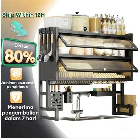 2 Susun Rak Piring Gantung Cuci Piring Wastafel Rak Multifungsi Piring Tertutup Rak Piring Wastafel