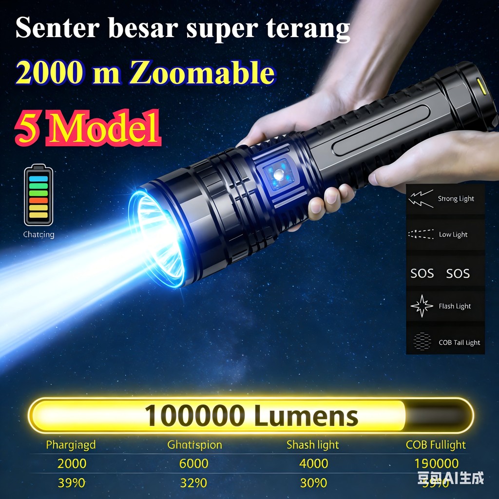Senter Besar X1 Pro Senter LED Super Terang Jarak Jauh Zoomable Senter Besar Super Terang Senter LED
