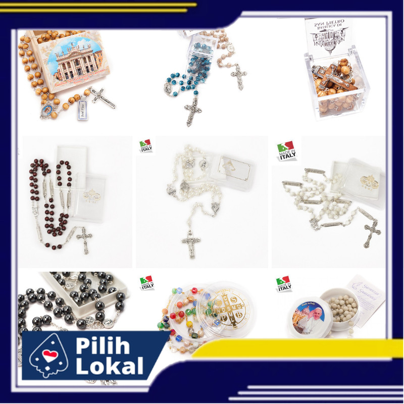 Aneka Rosario Made in Italy Aksesoris Fashion Kalung Salib Katolik Rosario + Kotak