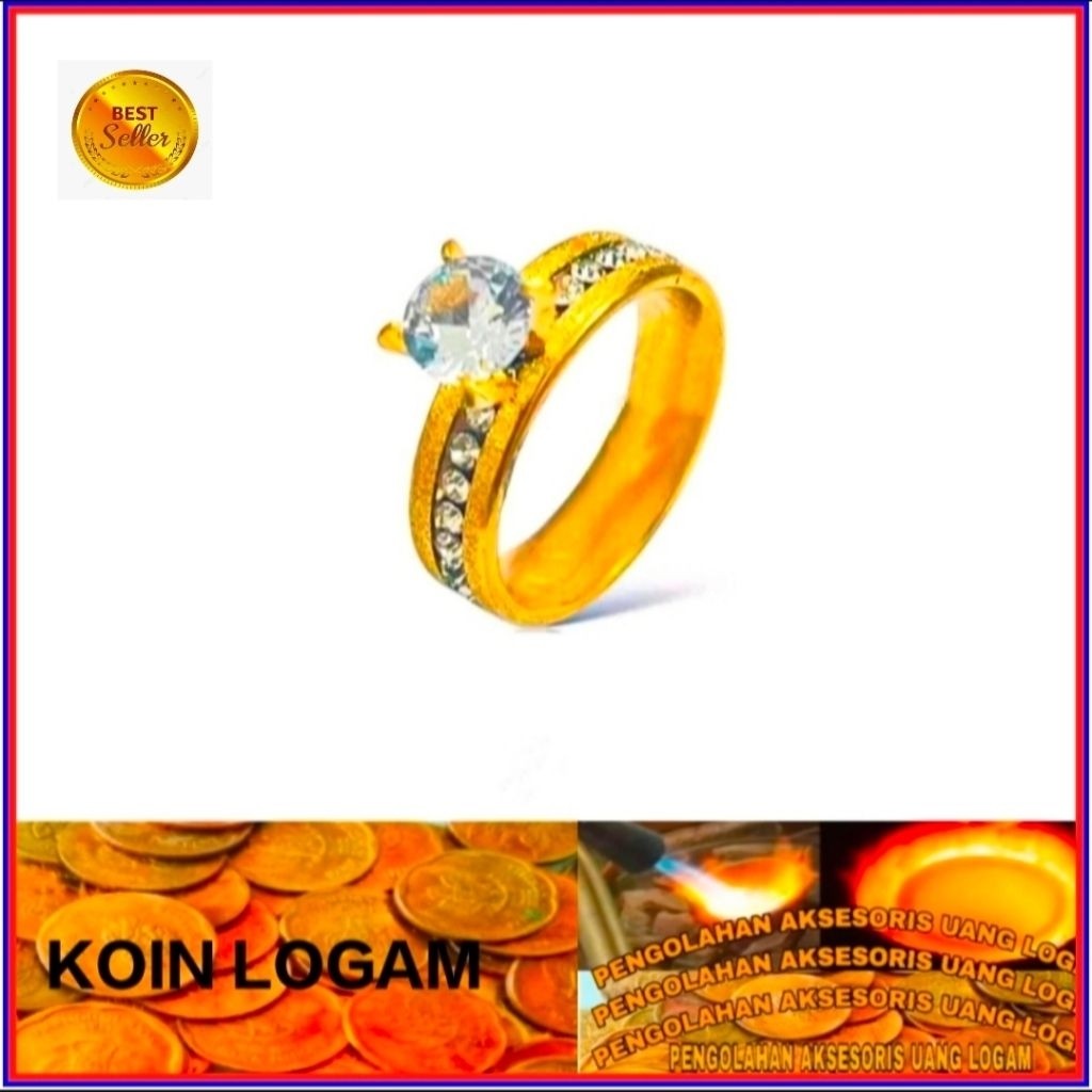 Cincin Wanita Permata Diamond Anti Karat Lapis Emas Terbaru Koin 91 Ori Perhiasan Mewah Elegan