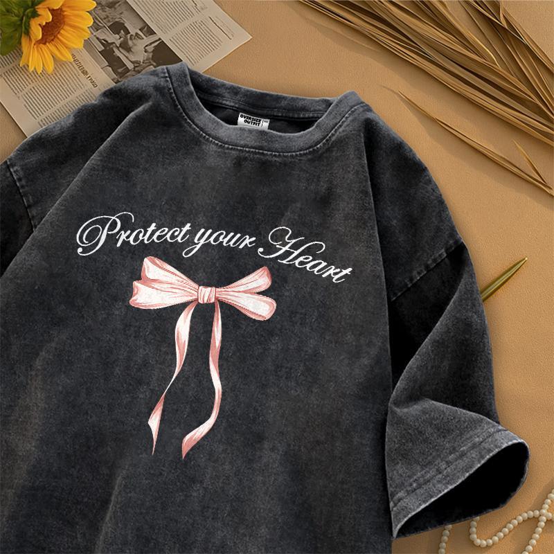 Hub Tshirt Kaos Oversize Lengan Pendek Black Washed Oversize | Motif Protect Your Heart | Bahan 100%