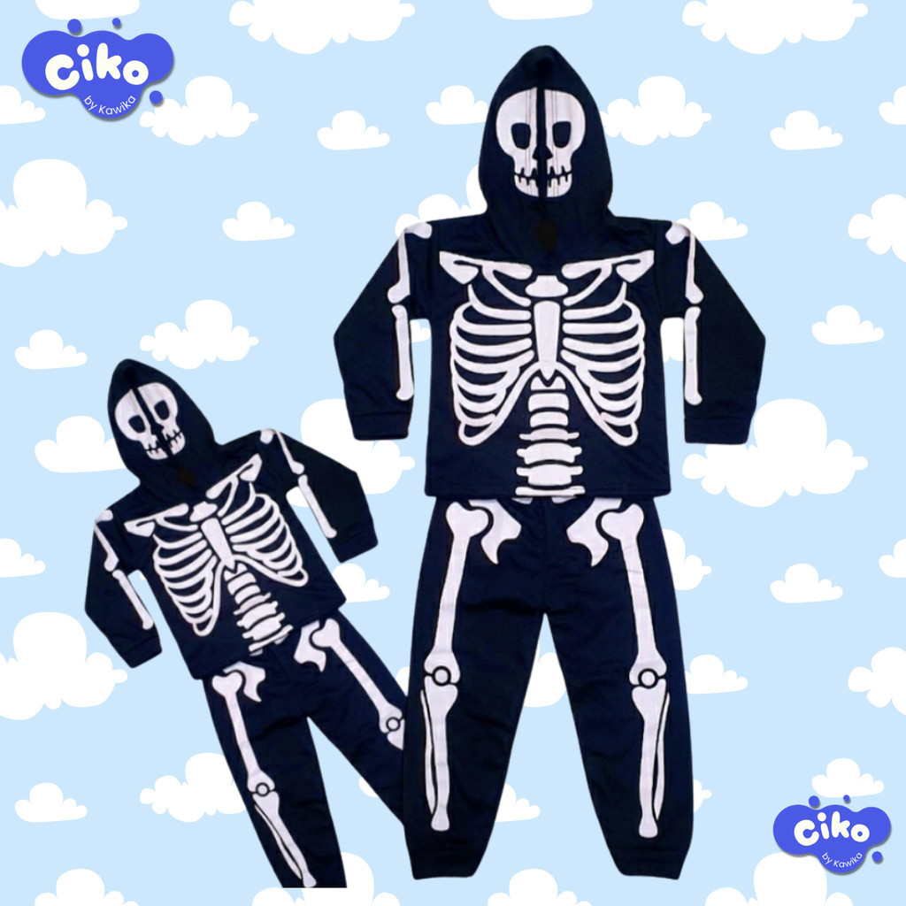 [CIKO] Kostum Halloween Anak Sweater Setelan Hoodie Tengkorak Halloween Karnaval Anak Usia 2-10 Tahu
