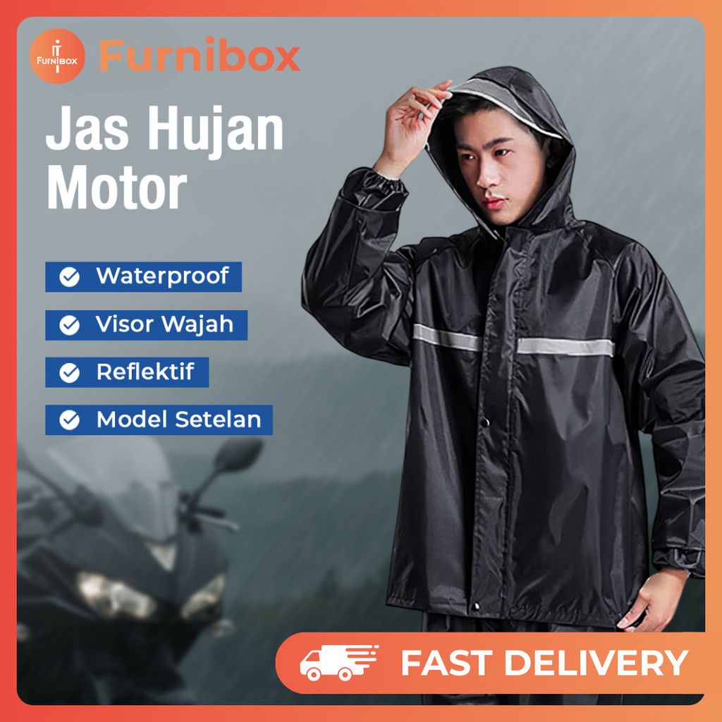 Pole Jas Hujan Setelan Motor Hoodie Visor Raincoat Waterproof