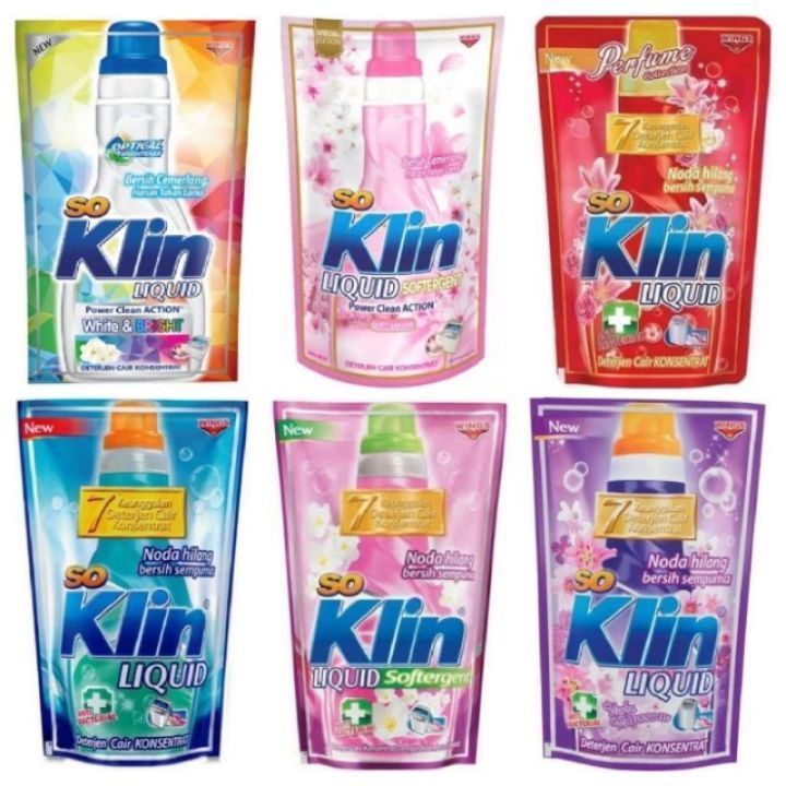 SOKLIN LIQUID CAIR SACHET 700ml ANTI BACTERIAL DETERGEN PAKAIAN ECERAN WHITE BRIGHT PERFUME SOFTERGE