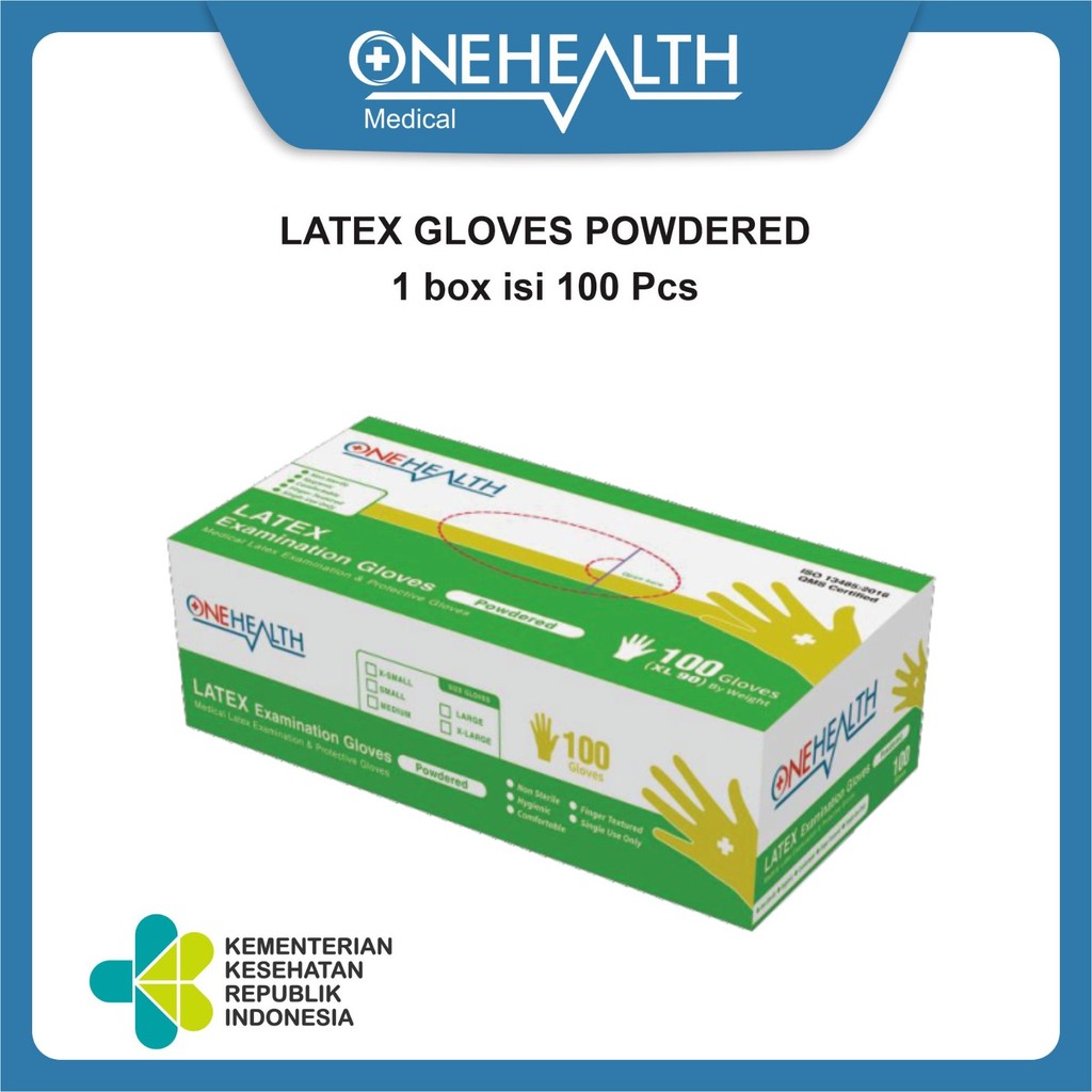 Onehealth Sarung Tangan Latex Powdered Handscoon AKD melindungi tangan dari kontaminasi 1Box isi100 