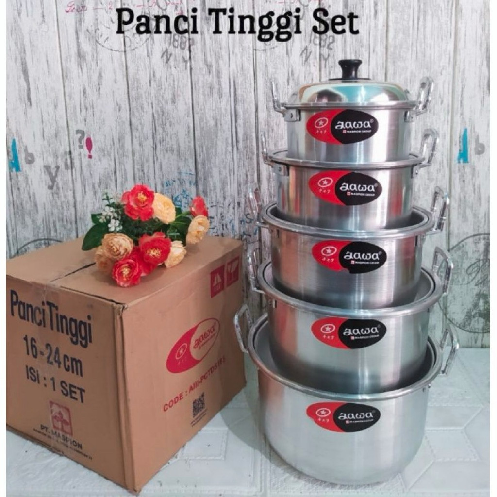 Panci Set Jawa - Set 5 Panci Aluminium Ukuran Beragam, Cocok untuk Masakan Sehari-hari
