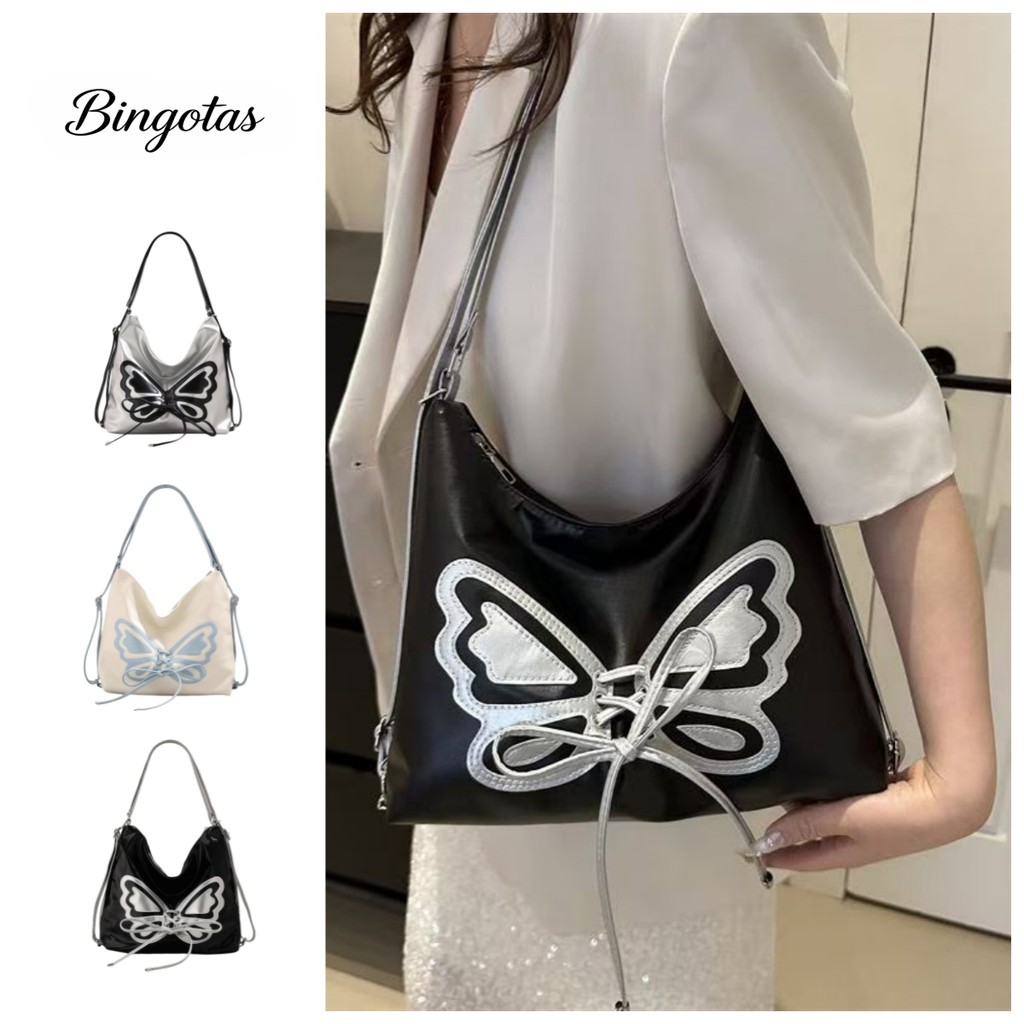 [COD] Tas Bahu Wanita Canggih Fashion Korea Retro/Tas Ransel Wanita Y2K Kupu-Kupu Rantai Rumbai Bord
