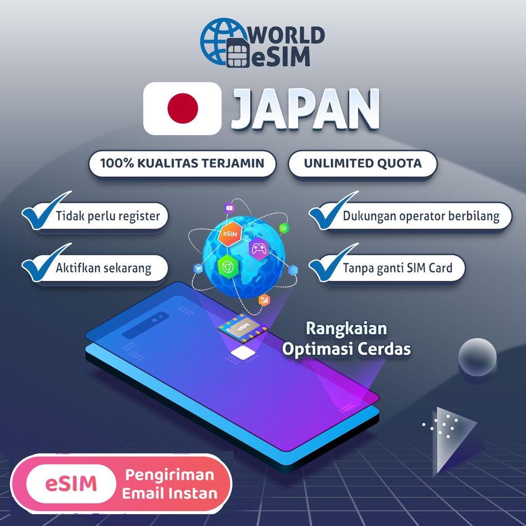 Worldesim eSIM Japan Unlimited Kuota Extra Data Internet | eSIM Jepang Kuota Besar Langsung Aktif | 