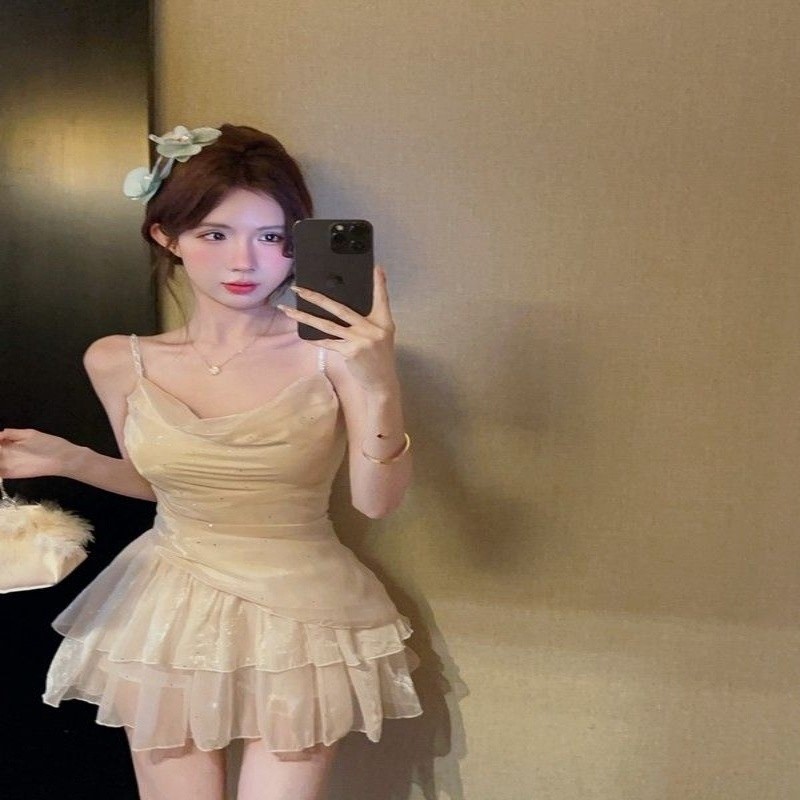 [Pakaian Ratu] Sifon Rompi Tali Kecil Atasan Wanita Murni Keinginan Set Rok Kue Set Dua Potong