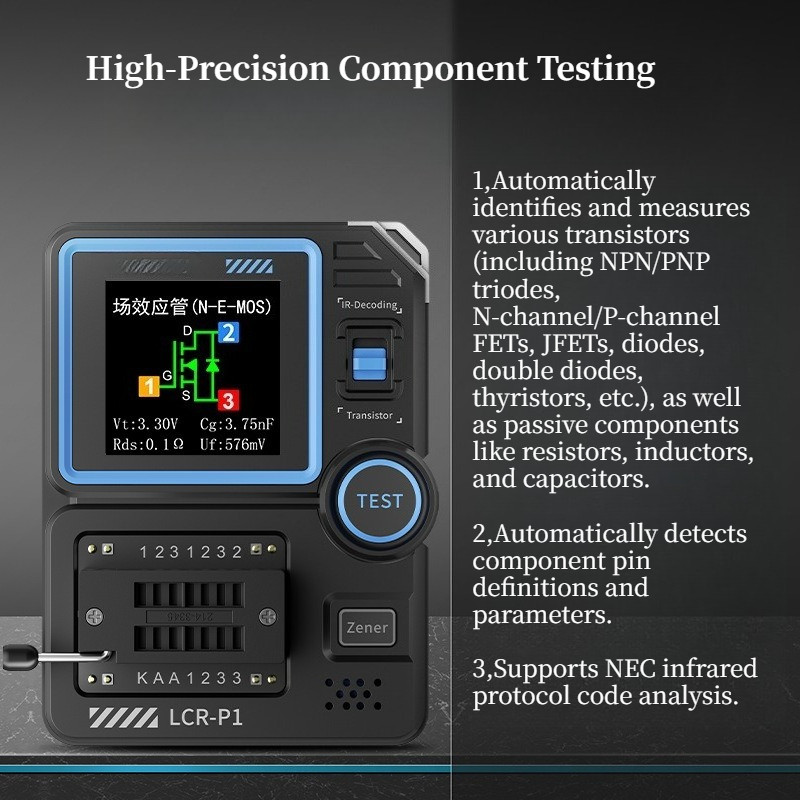 Transistor Tester, MultiFunctional Electronic Component Tester for Capacitor, Resistor, MOSFET, FET 