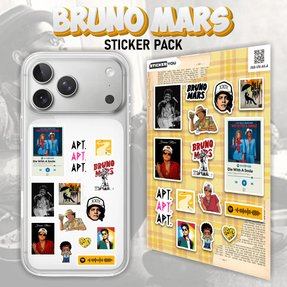 Sticker 15pcs Stiker BRUNO MARS Aesthetic Pack | Vinyl Laminasi Waterproof