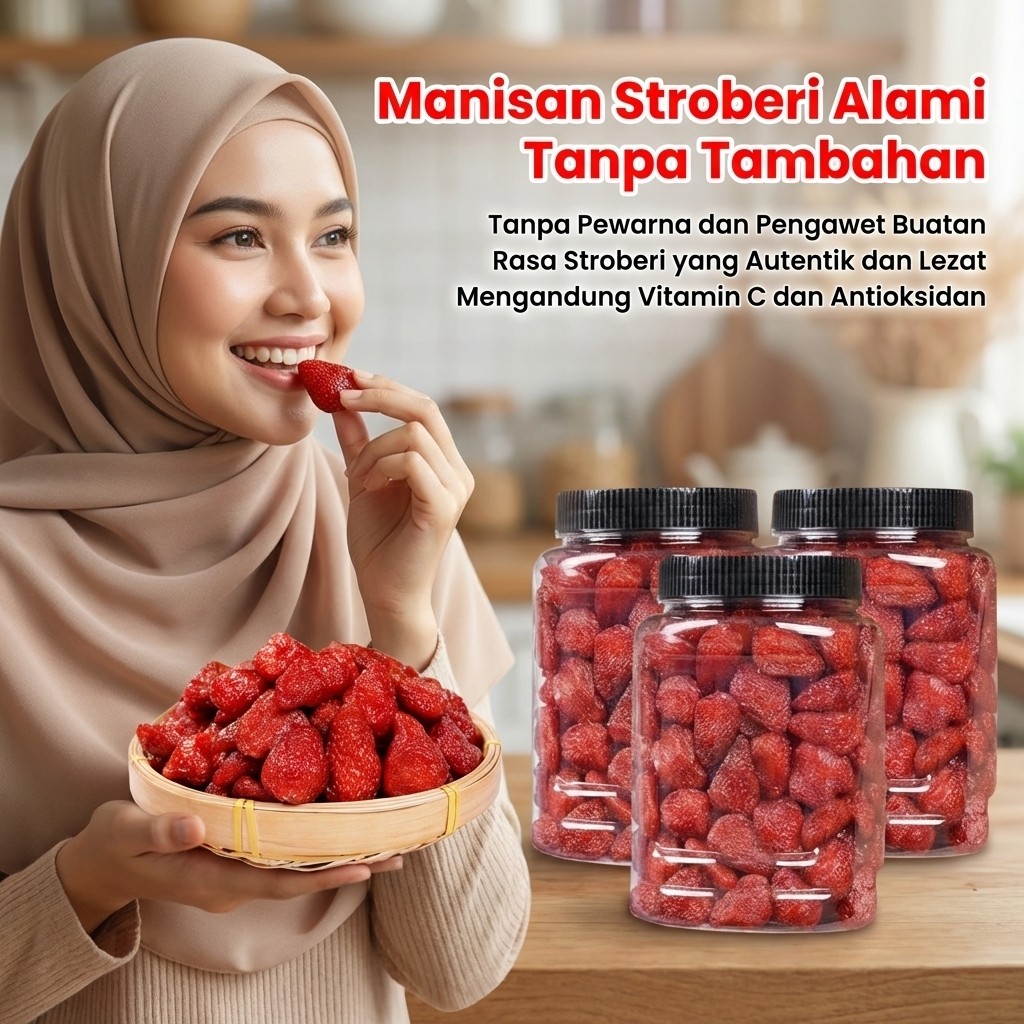 [Jaminan Mutu] Manisan Stroberi Alami Tanpa Tambahan/Buah Stroberi Kering Lezat dan Sehat/Sumber Vit