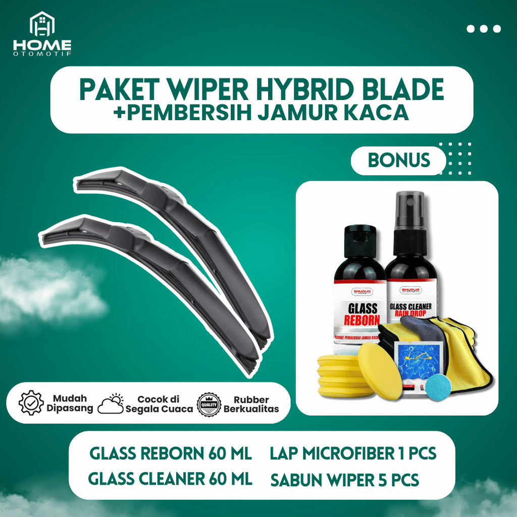 Wiper Premium Hybrid Blade Universal Mobil Bonus Paket Semi Coating Anti Jamur Kaca Mobil U301 -HM