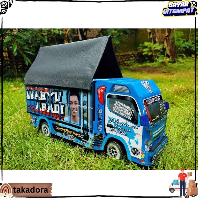 BISA COD PROMO MINIATUR TRUK OLENG KAYU FULL LAMPU KELAP KELIP RODA DEPAN BISA BELOK KANAN KIRI mini