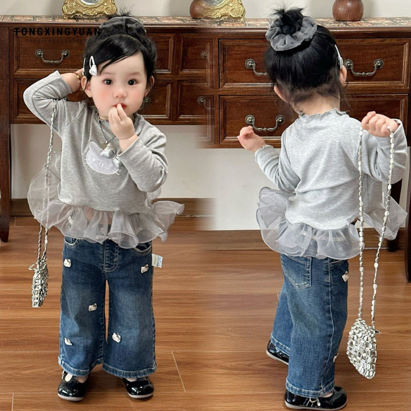 Atasan Tipis Lengan Panjang Motif Putri untuk Anak Perempuan, Kaos Dalam Lucu