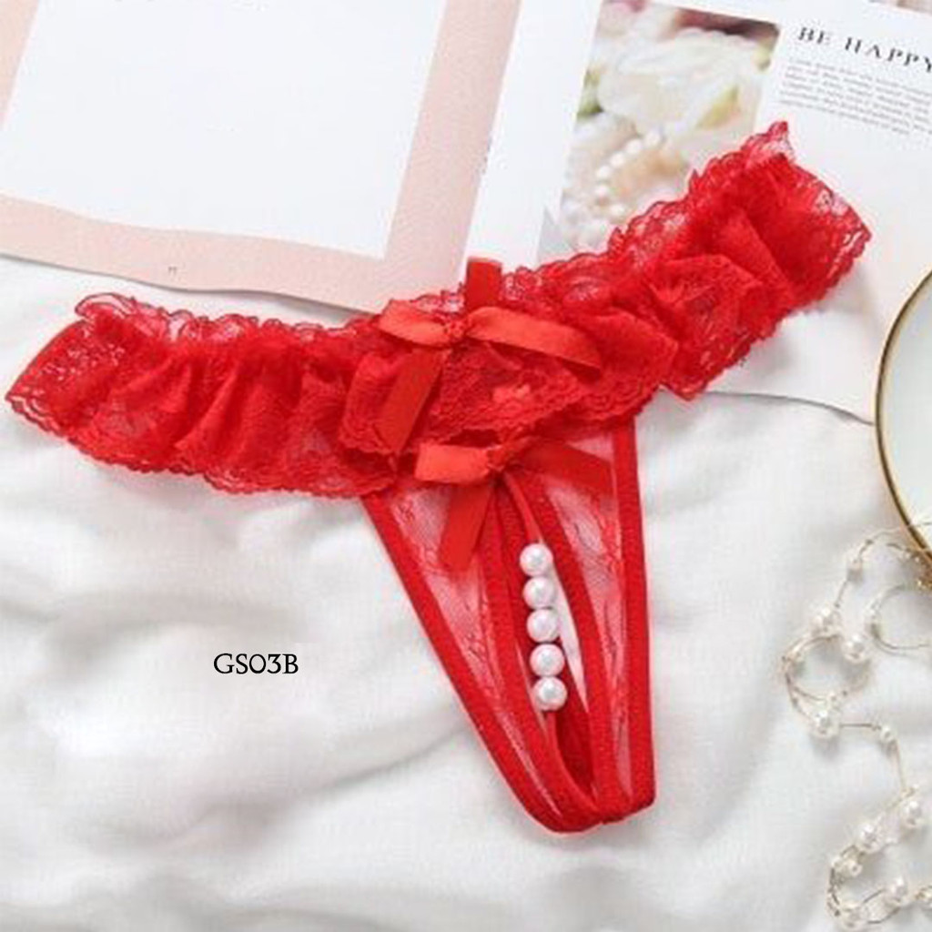 G String Celana Dalam Wanita Lingerie Mutiara Merah Gs03B