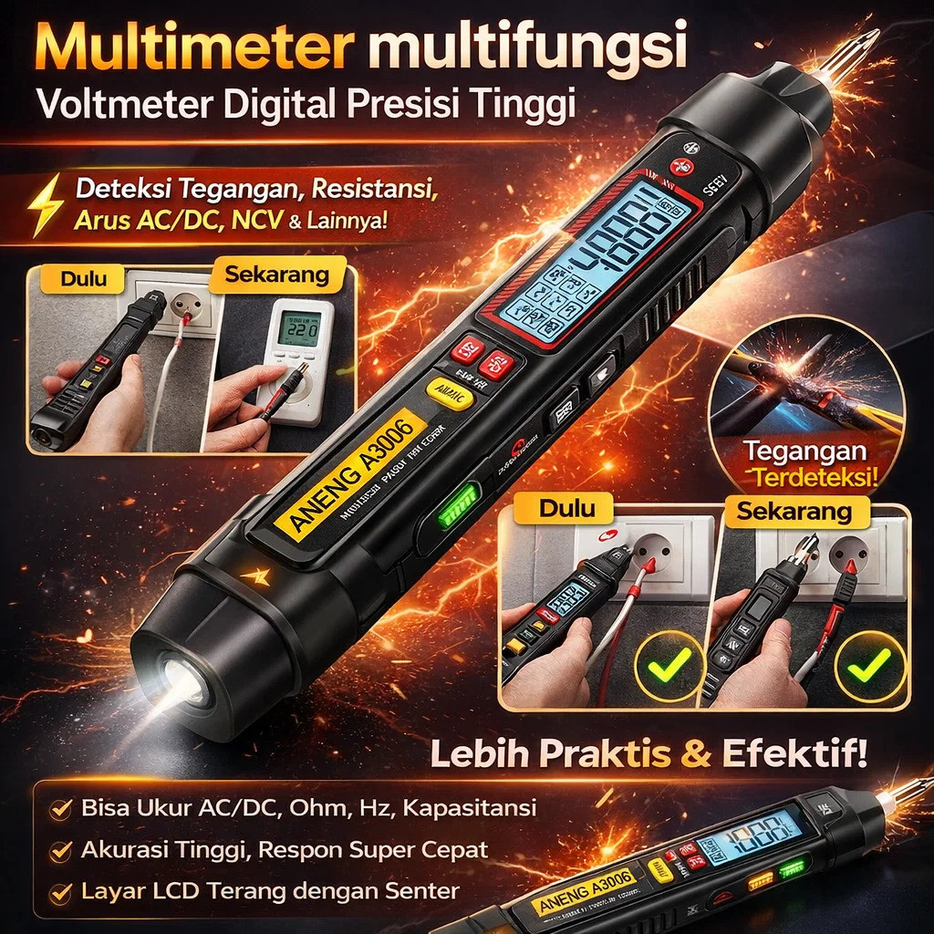 Pena Multimeter Digital / Pen Multitester Pintar / Alat Ukur Tegangan Listrik / Multifungsi AC DC / 
